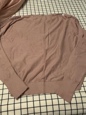 All Saints Off-the-Shoulder Snap-Detail Sweater in Mauve